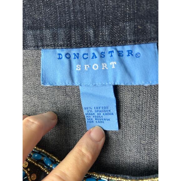 Vintage Doncaster Sport Cotton/Span Blue Jean Jacket‎ w/ Bling Torqoise Size 14W - Picture 4 of 9